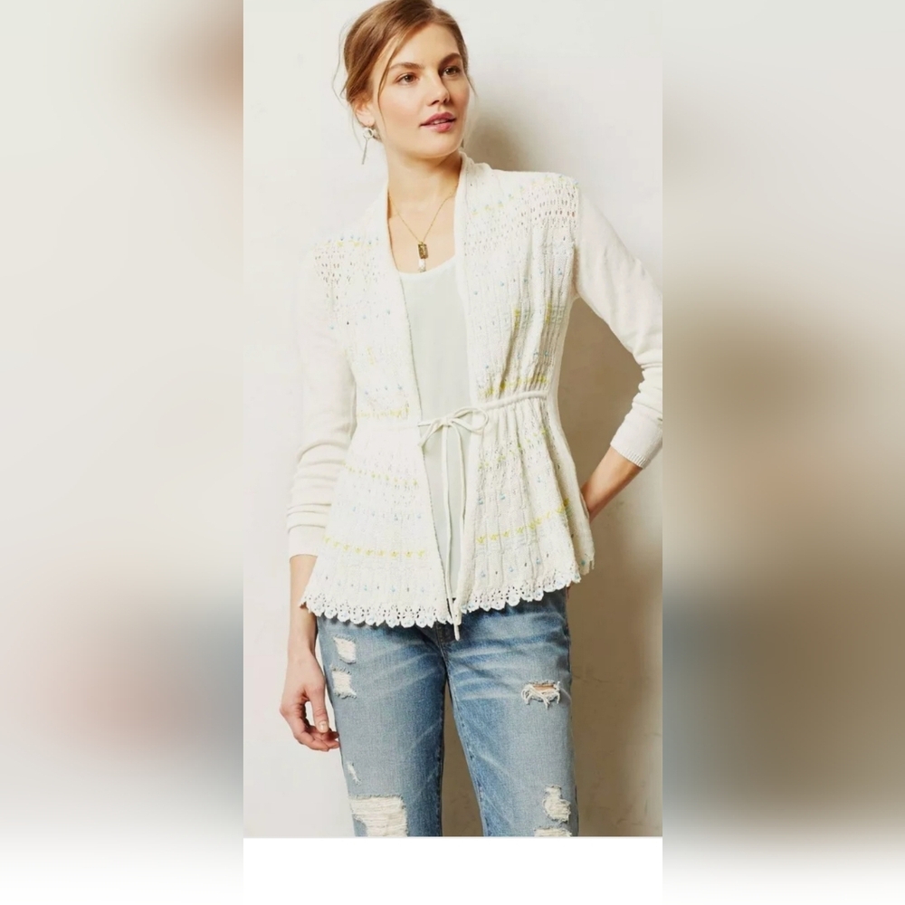 Moth Anthropologie Open Knit Embellished Beaded Cardigan - Picture 1 of 8